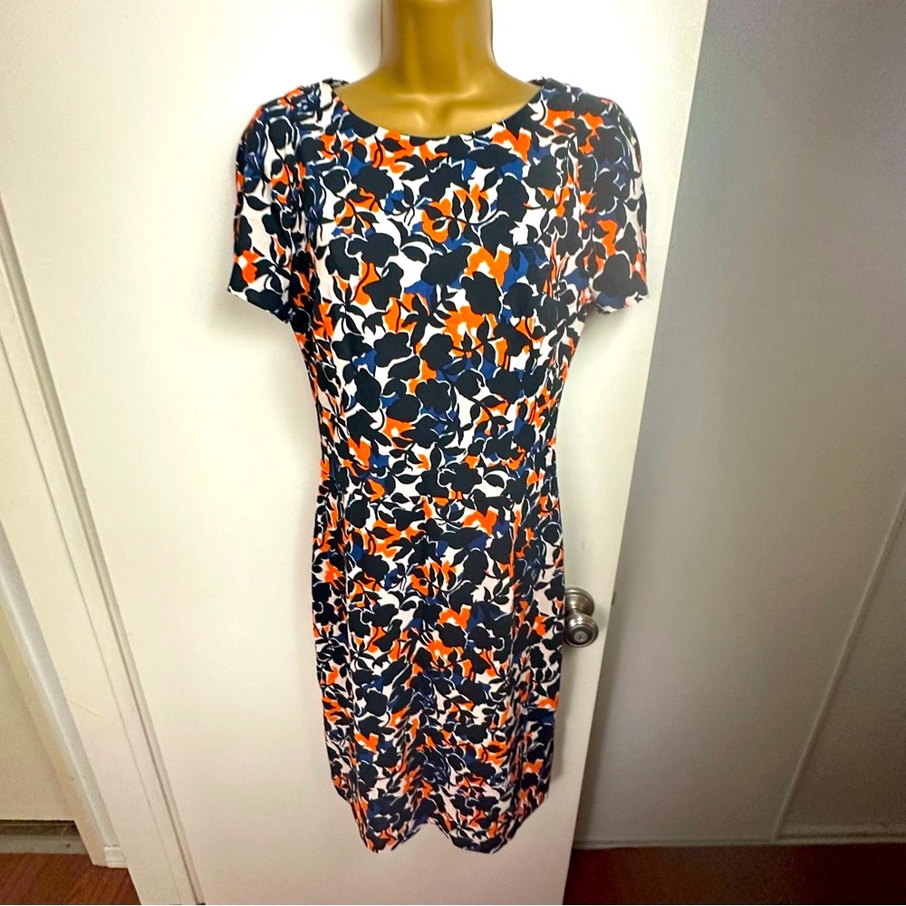 Hugo Boss Navy‎ Blue & Orange Floral Patterned Katya Viscose Dress 4 *Like New*